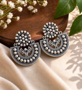 Traditional Chandbali Earrings with Silver Design