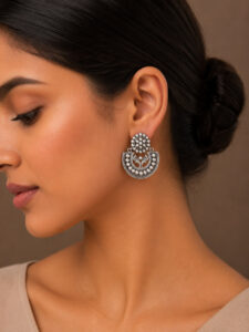 Traditional Chandbali Earrings with Silver Design