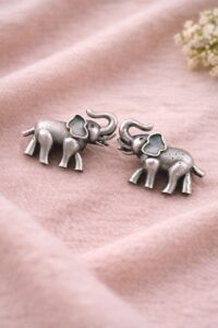 Oxidized Elephant Studs with Cute Ethnic Design