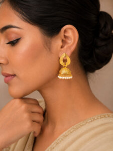 Traditional Pearl Jhumka with Gold Plated Design