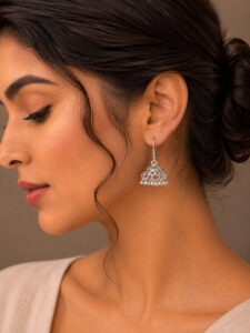 Silver Jhumka Earrings with Traditional Design