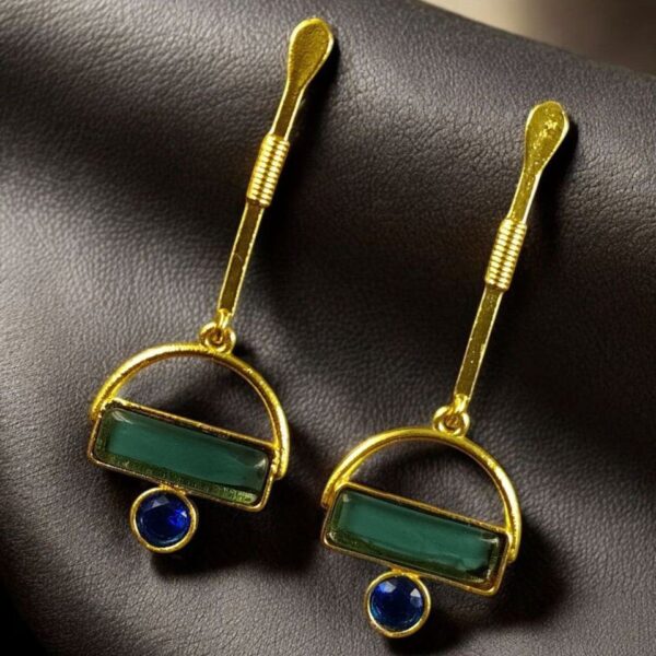 Gold Plated Brass Earrings ? A Beautiful Blend of Contemporary Style and Stone Elegance - ''Blue''
