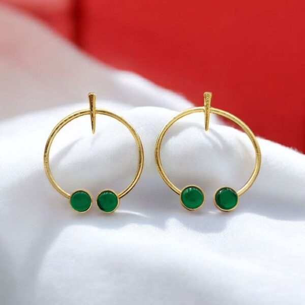 Contemporary Golden Monalisa Stone Circle Stud Earrings ? Best Jewelry - "Green"