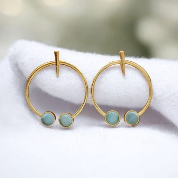 Contemporary Golden Monalisa Stone Circle Stud Earrings ? Best Jewelry - "Aqua"