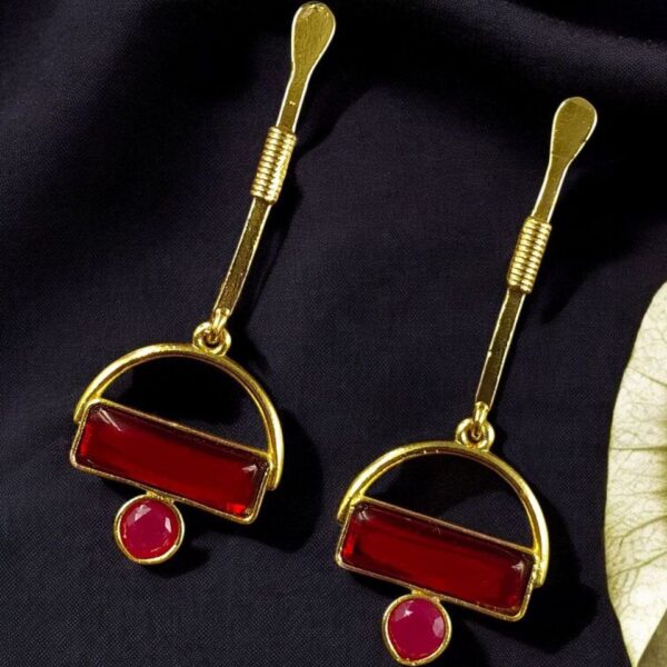 Gold Plated Brass Earrings ? A Beautiful Blend of Contemporary Style and Stone Elegance - ''Red''