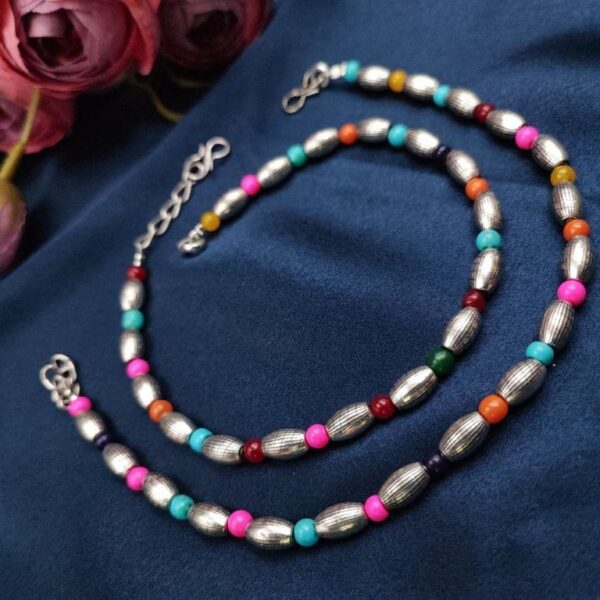Oxdised Silver Plated Beads Anklets - Adjustable Size Anklet - "Multi"