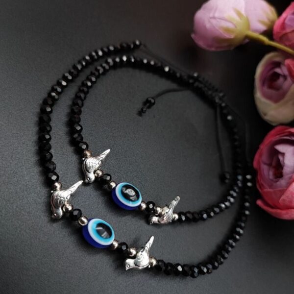Oxdised Evil Eye Beads Anklets - Adjustable Size Anklet - "Birds"