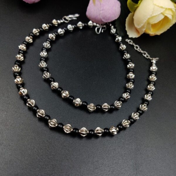 German Silver Flower Beads Anklets - Adjustable Size Anklet - "Black"