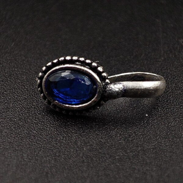 Oxidised Oval Shape Stone Nosepin For Girls - "Blue"