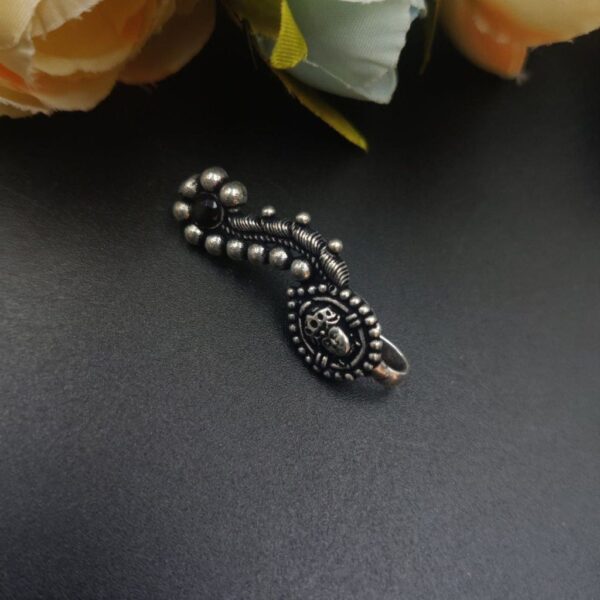 Oxidised Silver Plated Marathi Durga Nath Press Nosepin - "Black"