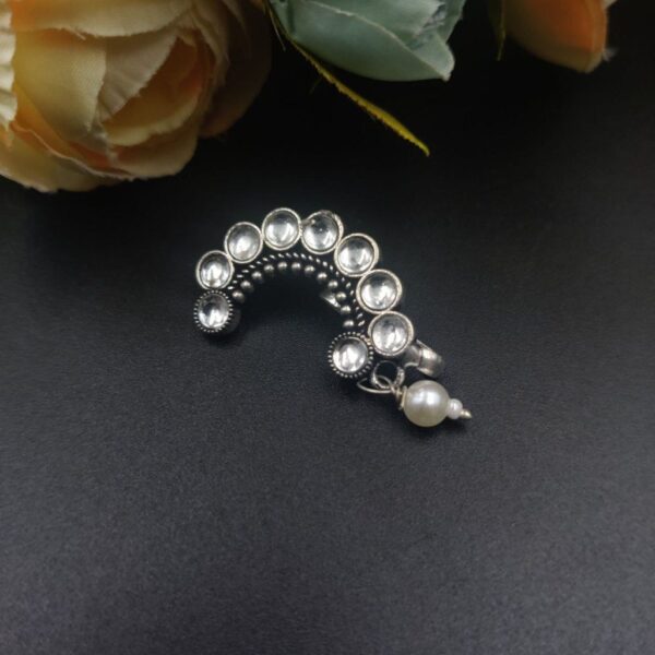 Attractive Oxidised Marathi Nosepin - Maharashtrian Nath - "White"