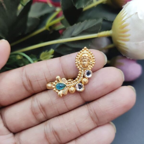 Marathi Style Durga Golden Polish Nosepin For Girls - "Mint White"