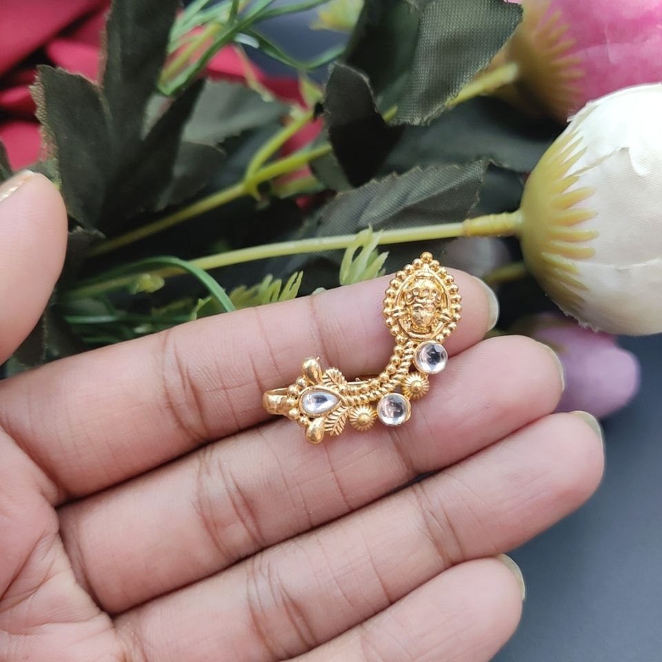 Marathi Style Durga Golden Polish Nosepin For Girls - Image 2