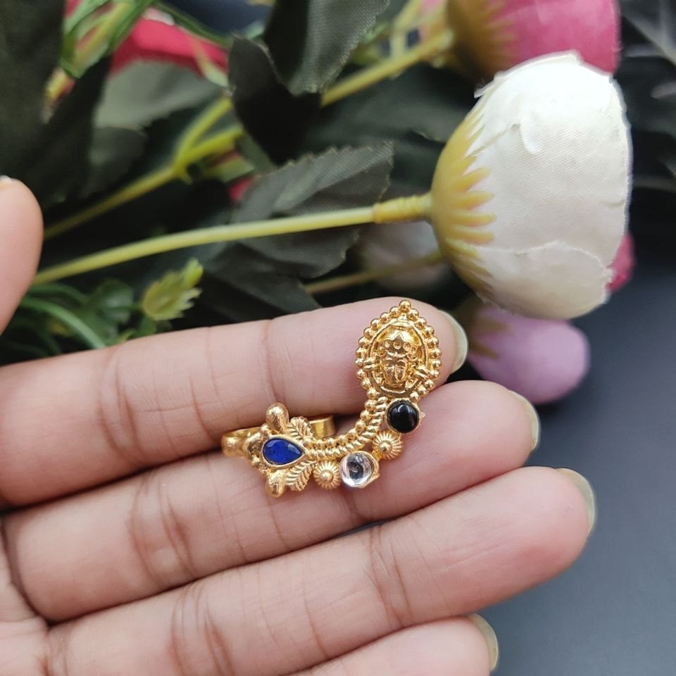 Marathi Style Durga Golden Polish Nosepin For Girls