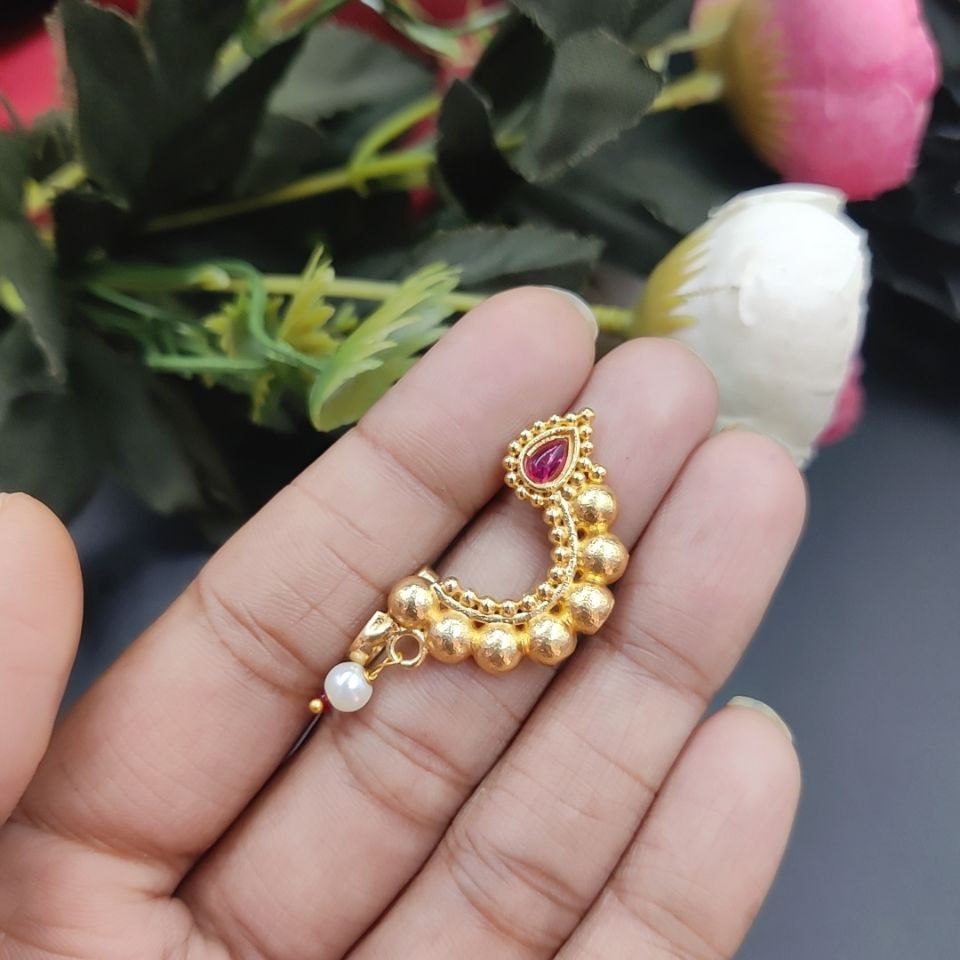 Marathi Style Golden Polish Nosepin For Girls