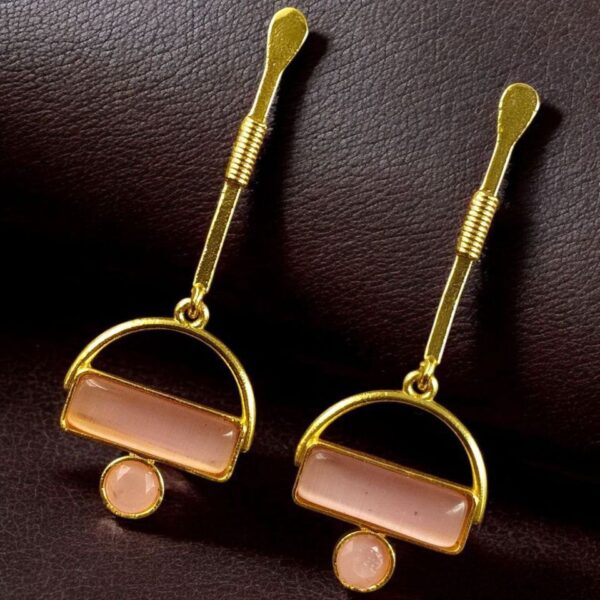 Gold Plated Brass Earrings ? A Beautiful Blend of Contemporary Style and Stone Elegance - ''BabyPink''
