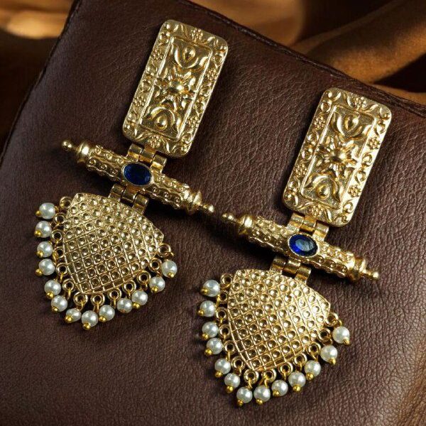 Premium Gold Plated Brass Earrings ? A Beautiful Blend of Traditional Elegance and Modern Style - ''Blue''
