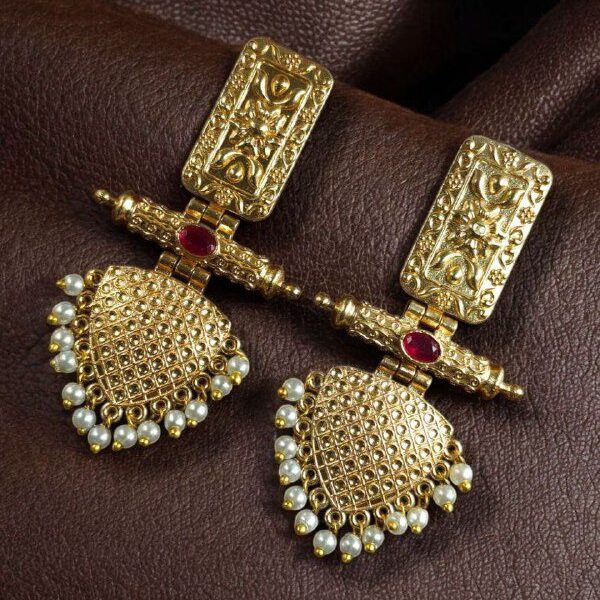 Premium Gold Plated Brass Earrings ? A Beautiful Blend of Traditional Elegance and Modern Style - ''Red''