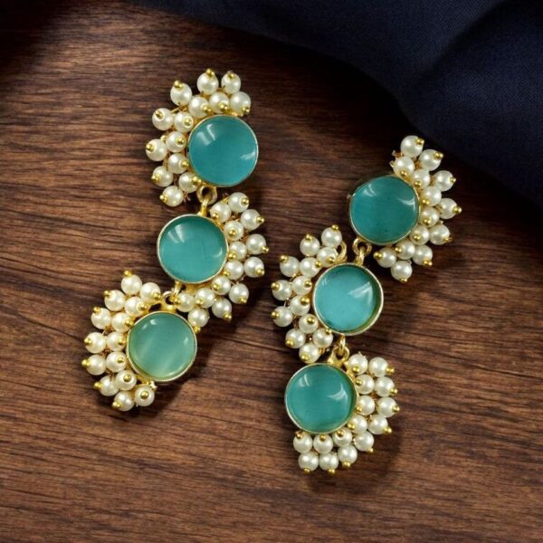 Premium Gold-Plated Brass Earrings with Monalisa Stone ? A Beautiful Contemporary Piece for Every Occasion - ''Aqua''