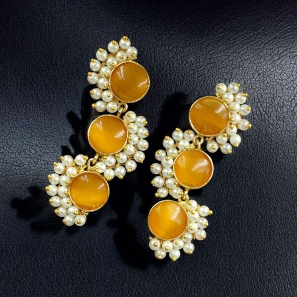 Premium Gold-Plated Brass Earrings with Monalisa Stone ? A Beautiful Contemporary Piece for Every Occasion - ''Yellow''