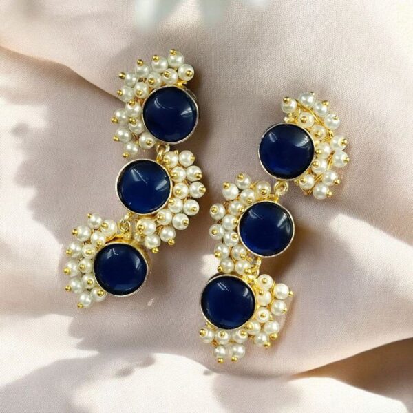 Premium Gold-Plated Brass Earrings with Monalisa Stone ? A Beautiful Contemporary Piece for Every Occasion - ''Blue''