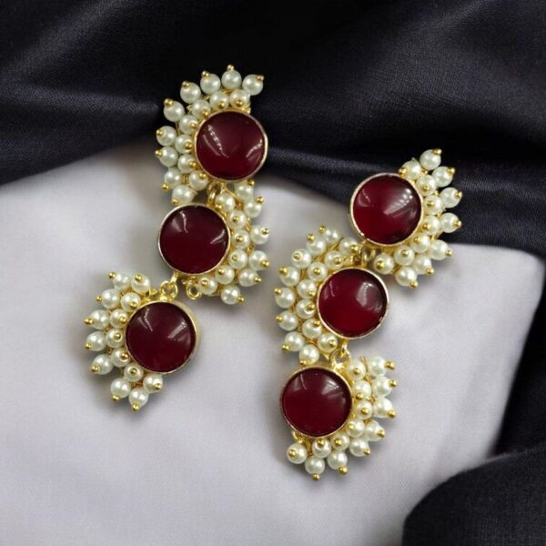 Premium Gold-Plated Brass Earrings with Monalisa Stone ? A Beautiful Contemporary Piece for Every Occasion - ''Red''