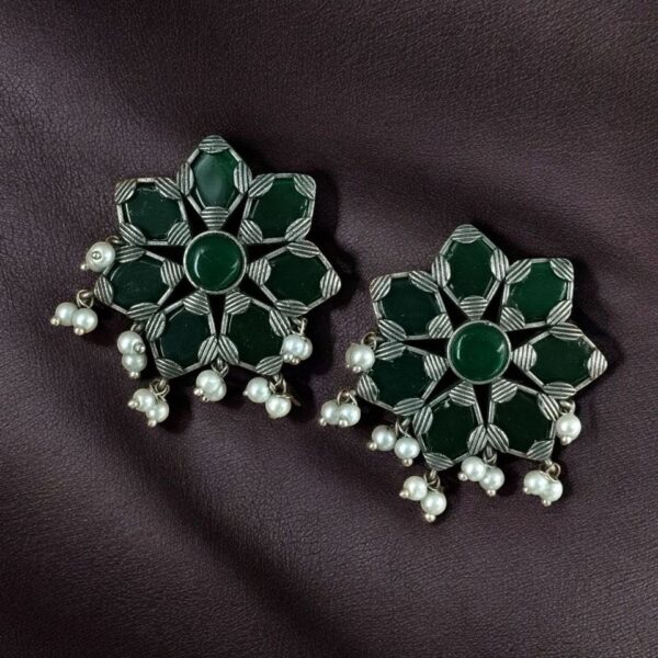 Beautiful Brass Stone Stud Earrings ? Perfect for Everyday Use - ''Green''