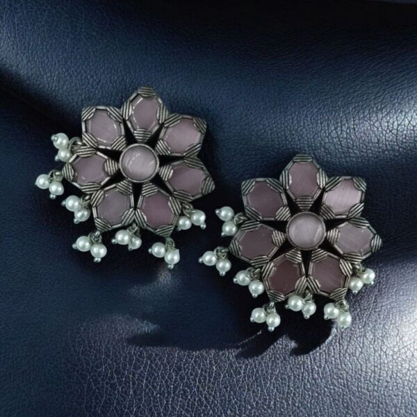 Beautiful Brass Stone Stud Earrings ? Perfect for Everyday Use - ''BabyPink''
