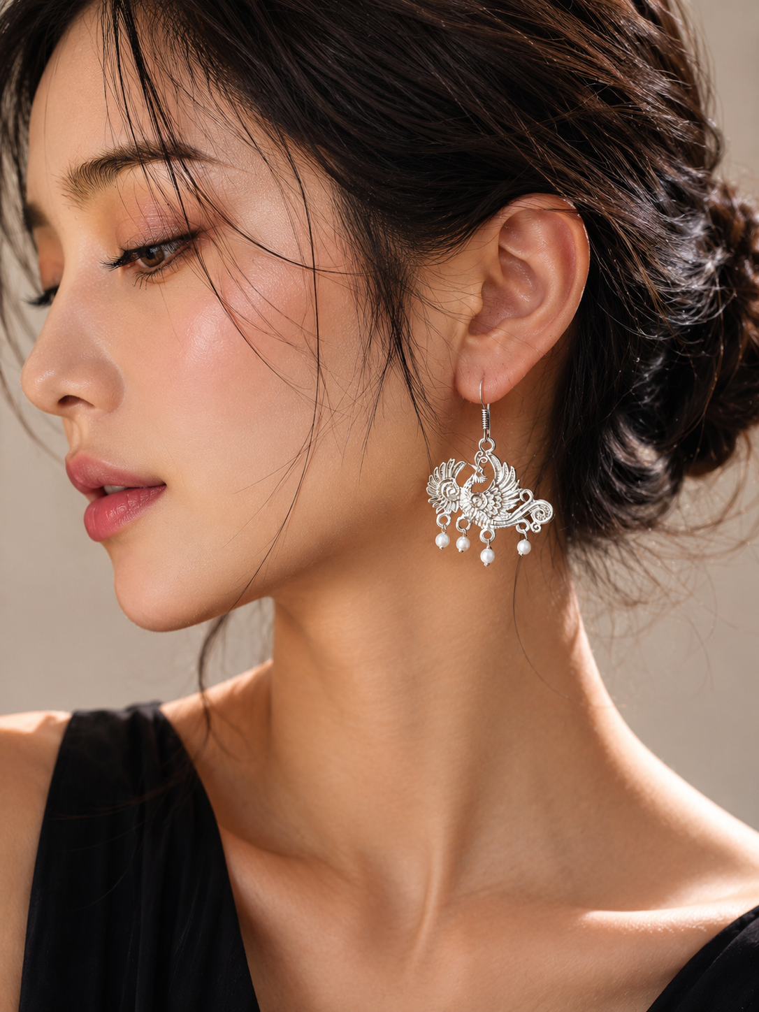 Elegant Peacock Dangler Earrings | German Silver Hook Design with Best Pearl Detailing