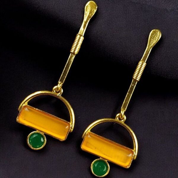 Gold Plated Brass Earrings ? A Beautiful Blend of Contemporary Style and Stone Elegance - ''Yellow''