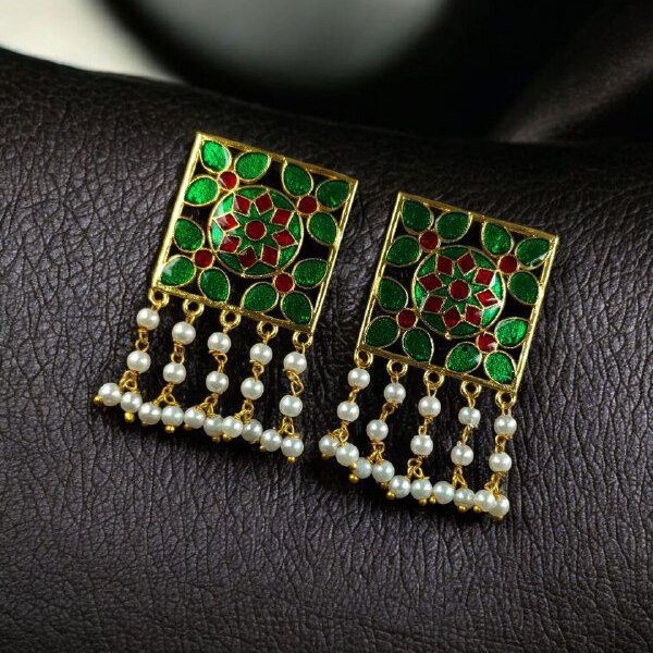 Premium Gold Plated Brass Meenakari Stud Earrings ? A Perfect Blend of Ethnic Beauty - ''Green-Red''