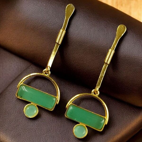 Gold Plated Brass Earrings ? A Beautiful Blend of Contemporary Style and Stone Elegance - ''Mint''