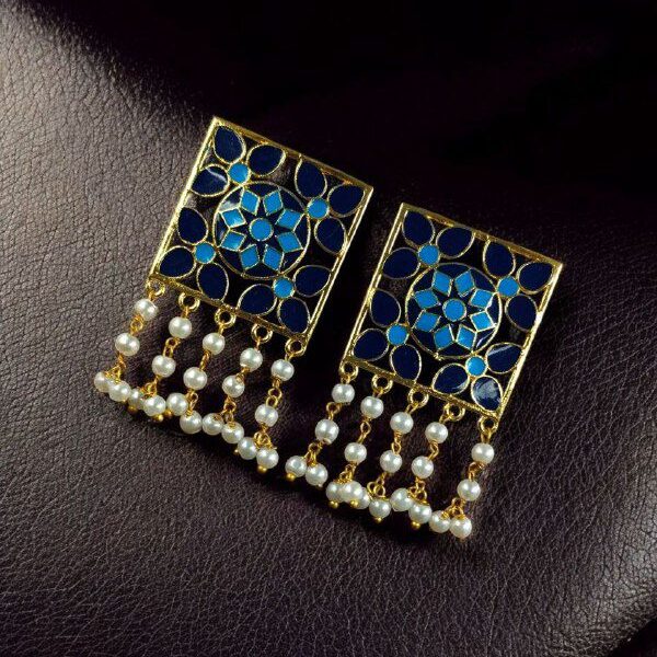 Premium Gold Plated Brass Meenakari Stud Earrings ? A Perfect Blend of Ethnic Beauty - ''Blue-Aqua''