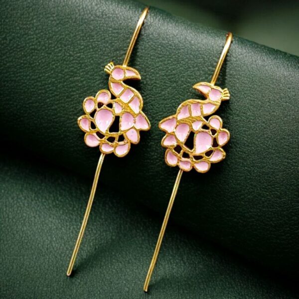 Handcrafted Peacock Meenakari Earcuff | Gold Plated Daily Wear Amazing Jewelry - "Baby Pink"