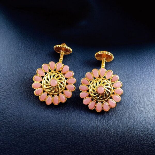 Traditional Gold Plated Bugadi Earrings | Elegant Stone Work Best Designer Jewelry - "Baby Pink"