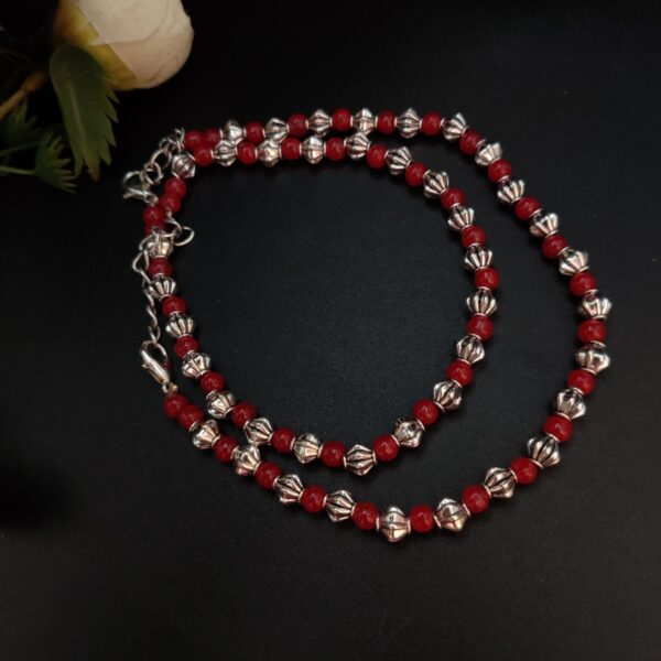German Silver Flower Beads Anklets - Adjustable Size Anklet - "Red"