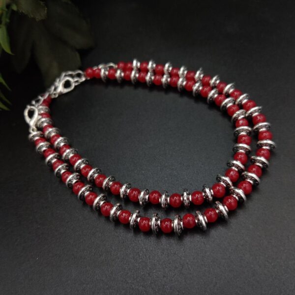 German Silver Oxidised Beads Anklet For girls - "Red"