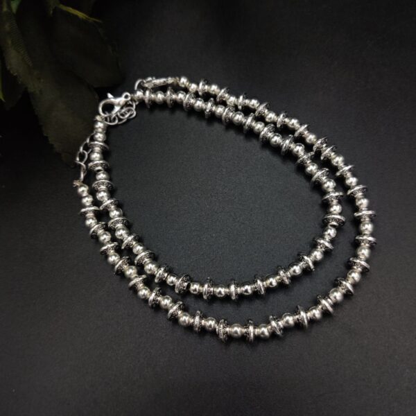 German Silver Oxidised Beads Anklet For girls - "Silver"