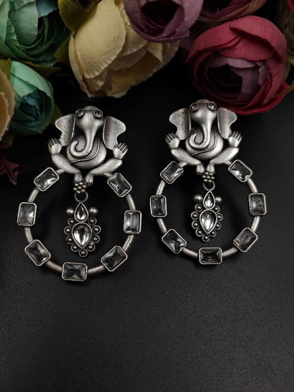 Trendy Oxidised Ganesha Earrings | Stylish Silver Replica Jewelry for Women - Image 2