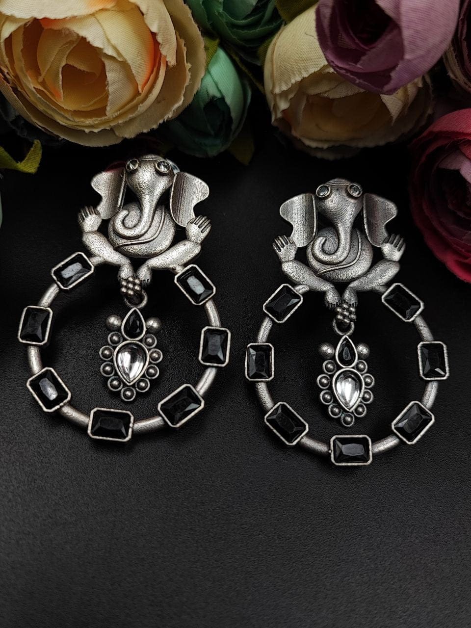 Trendy Oxidised Ganesha Earrings | Stylish Silver Replica Jewelry for Women - Image 5
