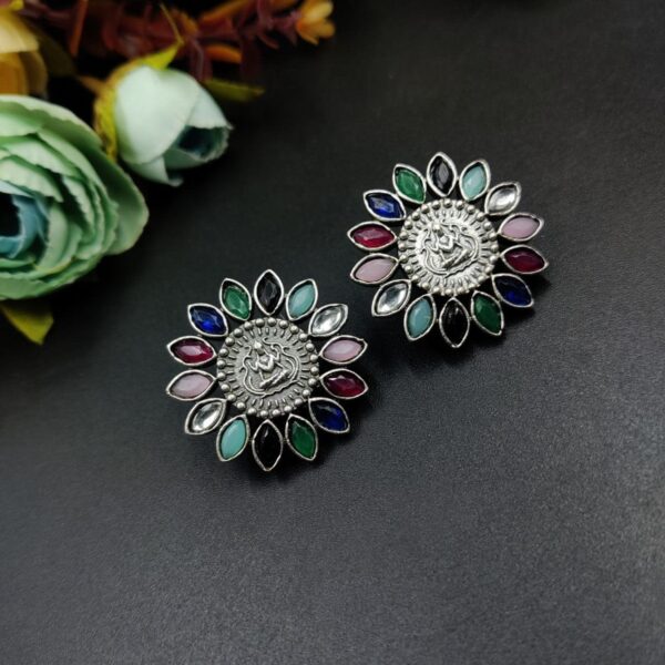 Designer Spiritual Earrings - Best Oxidised Replica Stud Earring For Girls - "Multi"