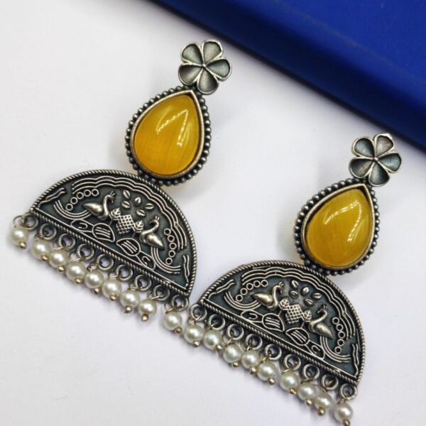 Peacock Stud Earrings - Best Silver Look alike Monalisa Stone Earring - "Yellow"