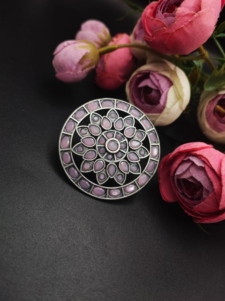 Antique Silver Replica Stone Work Adjustable Rings For Girls