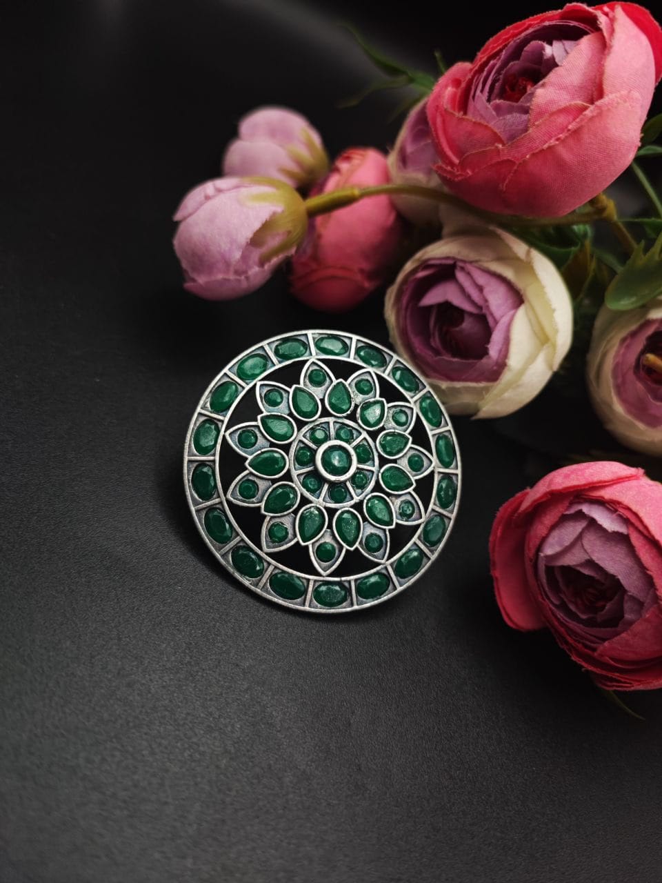 Antique Silver Replica Stone Work Adjustable Rings For Girls - Image 3