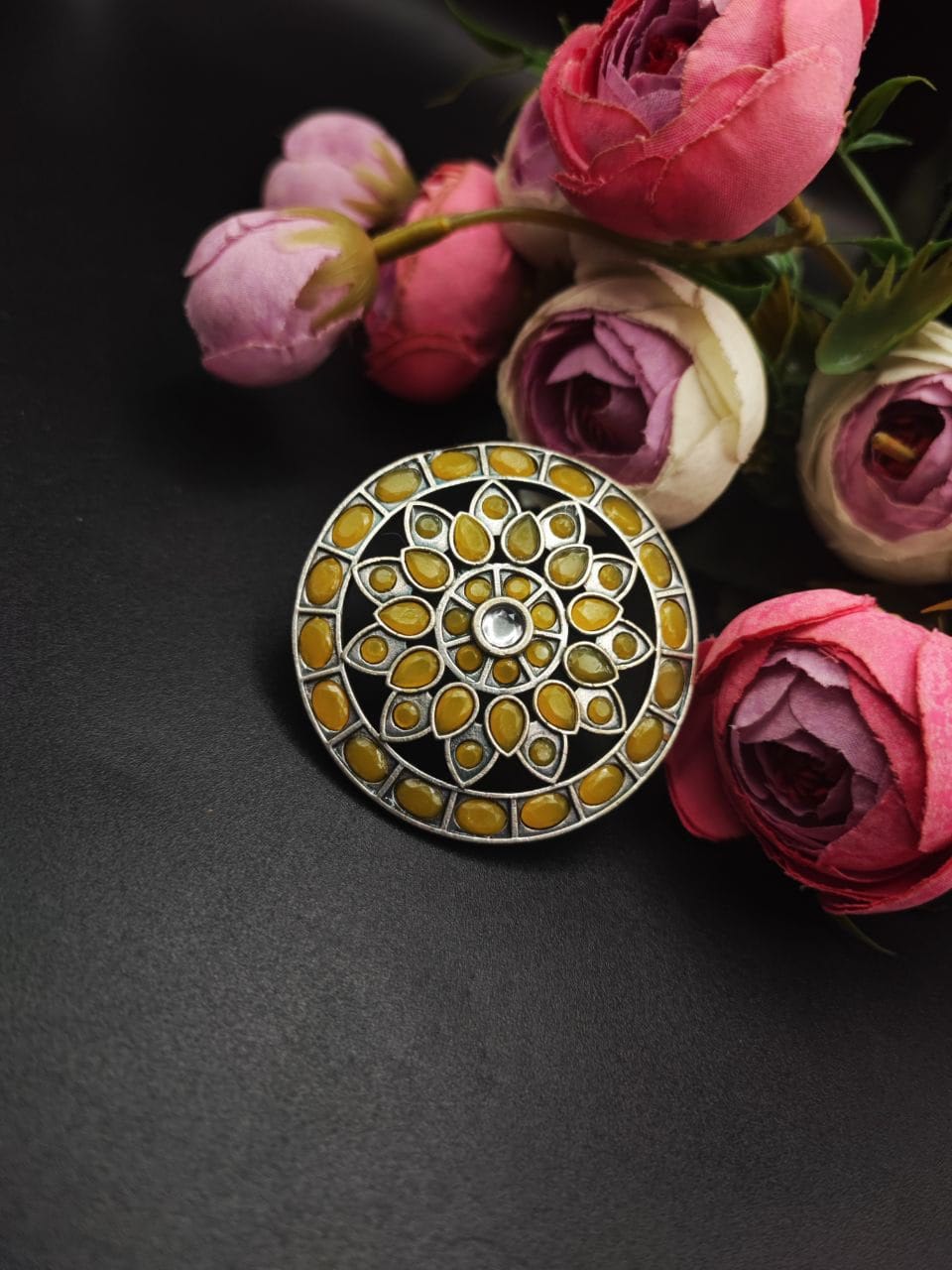 Antique Silver Replica Stone Work Adjustable Rings For Girls - Image 2