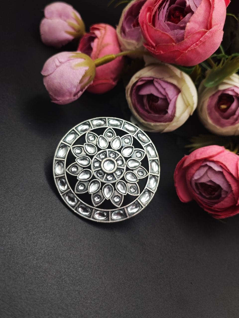 Antique Silver Replica Stone Work Adjustable Rings For Girls - Image 5