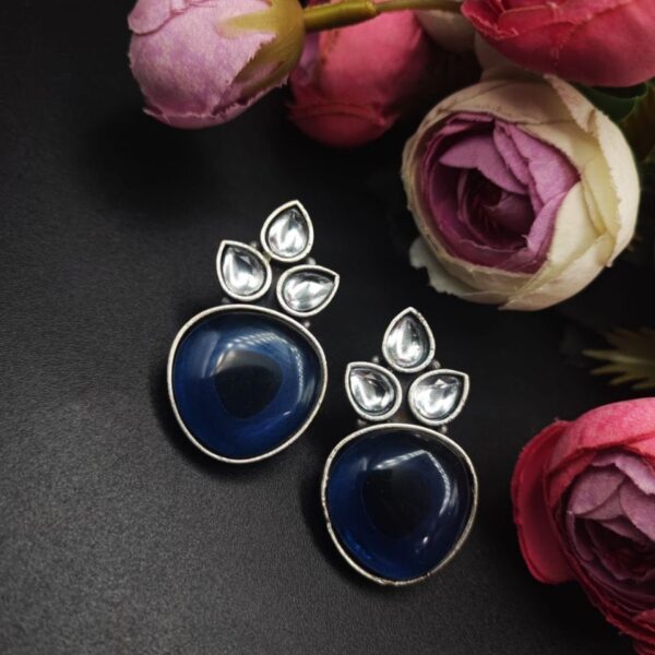 Premium Quality Monalisa Silver Replica Stud Earrings - "Blue"