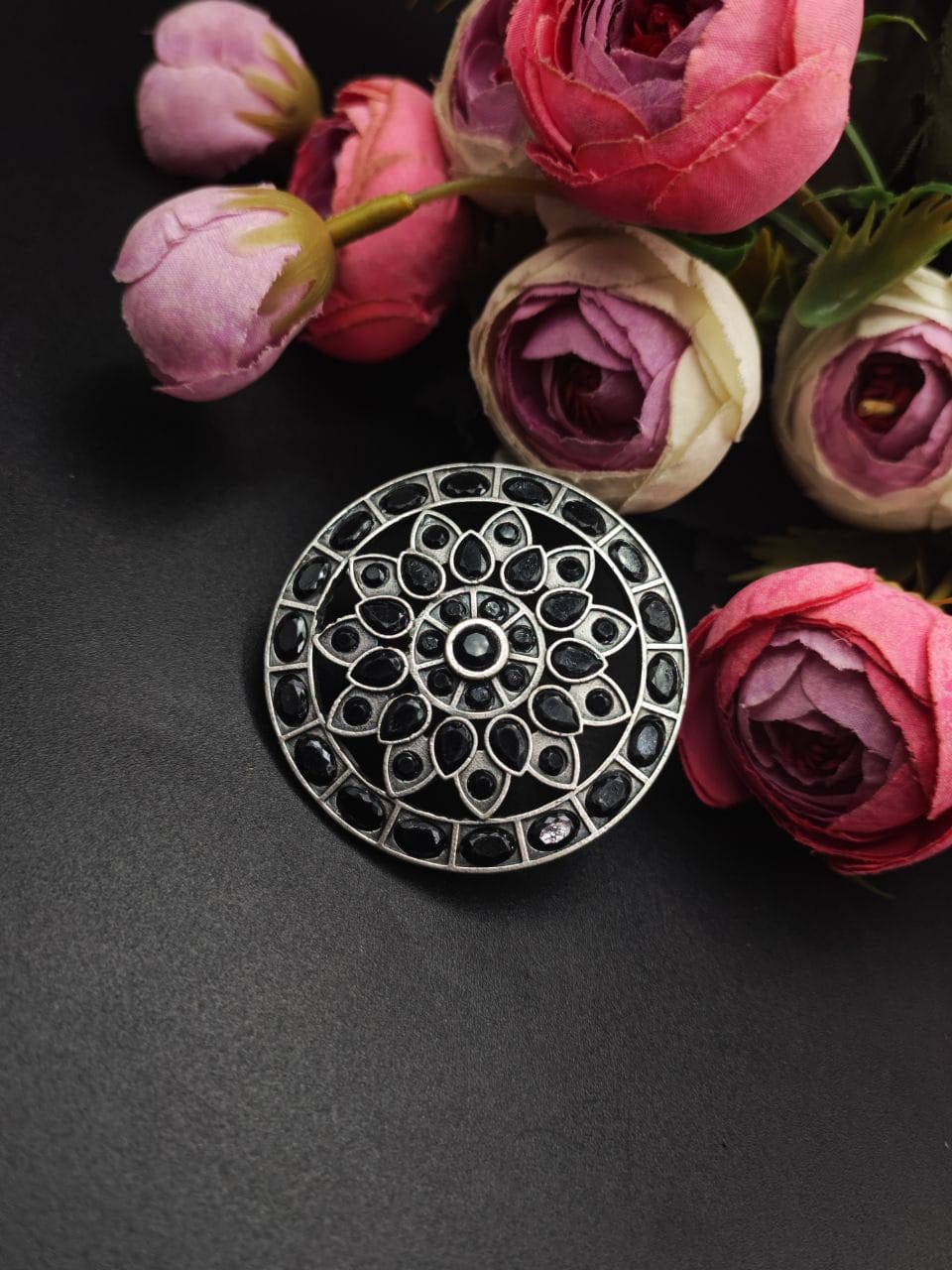 Antique Silver Replica Stone Work Adjustable Rings For Girls - Image 6