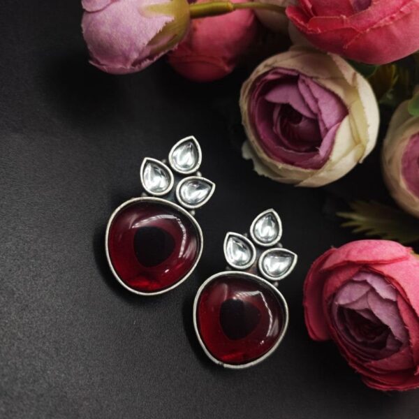 Premium Quality Monalisa Silver Replica Stud Earrings - "Red"