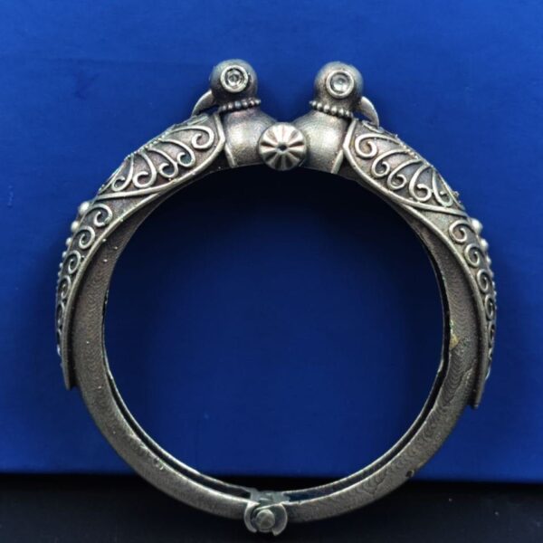 Peacock Kada Bangle - Traditional Silver Replica Openable Bracelet - "White"